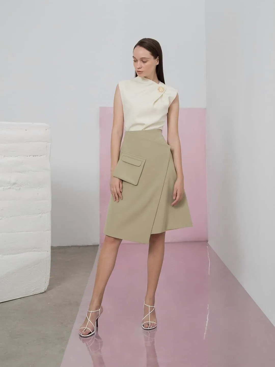 Adanna A-line Olive Midi Skirt