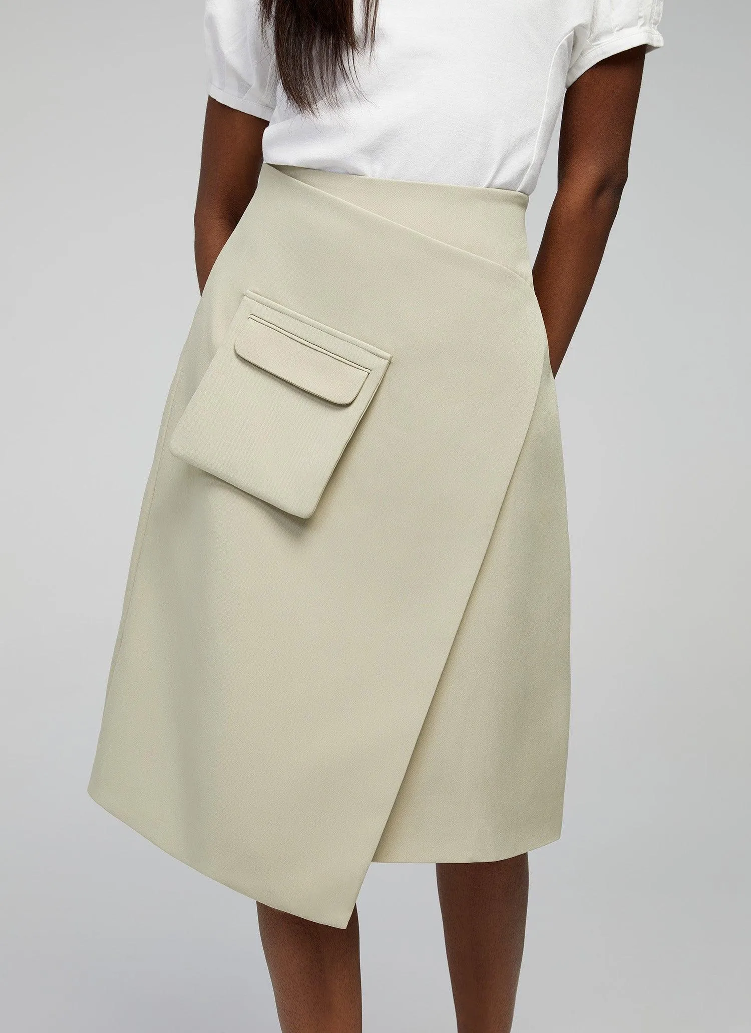 Adanna A-line Olive Midi Skirt