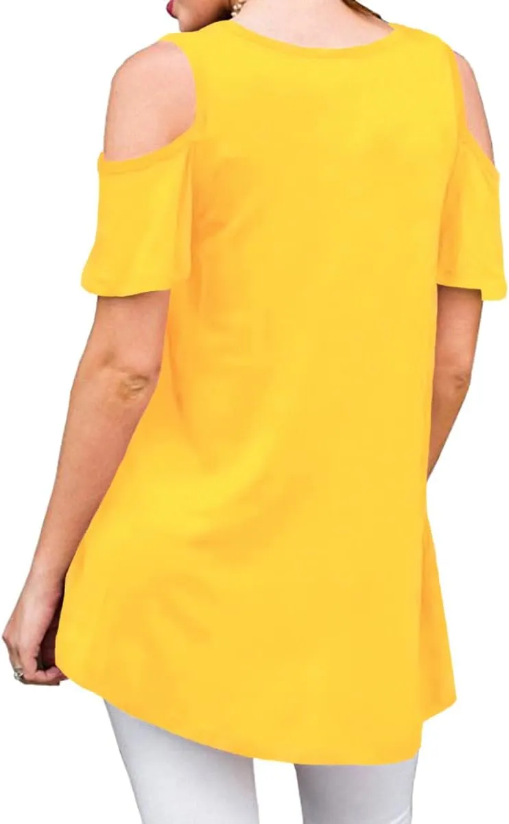 Afibi Womens Cold Shoulder 3/4 Sleeve Swing Tunic Tops for Leggings