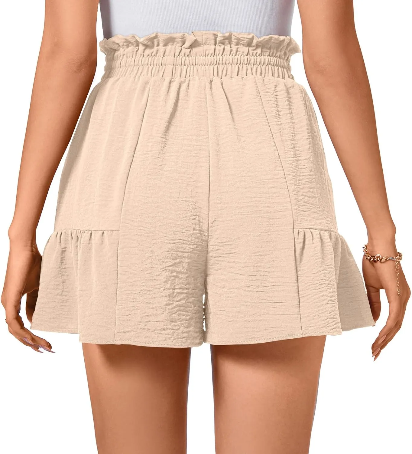 Aodemo Womens Casual Shorts High Waisted Drawstring Wide Leg Beach Shorts Flowy Summer Ruffle Shorts with Pockets