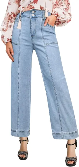 Astylish Womens High Waisted Wide Leg Jeans Cropped Straight Leg Denim Pants