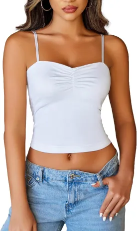 Avidlove Sexy Tank Tops for Women Cute Spaghetti Strap Crop Sleeveless Ruched Tube Top Basic Summer Going Out