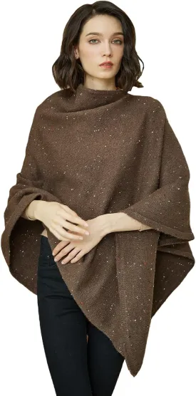 BEAUTELICATE Women Wool Poncho Knitted Tweed Wool Sweater Pullover Pile Collar Cape