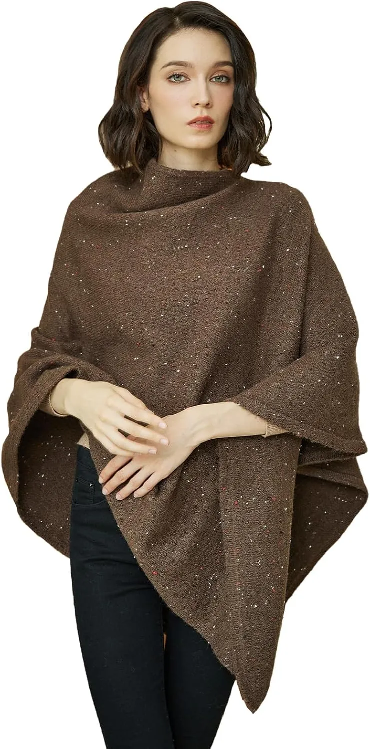 BEAUTELICATE Women Wool Poncho Knitted Tweed Wool Sweater Pullover Pile Collar Cape