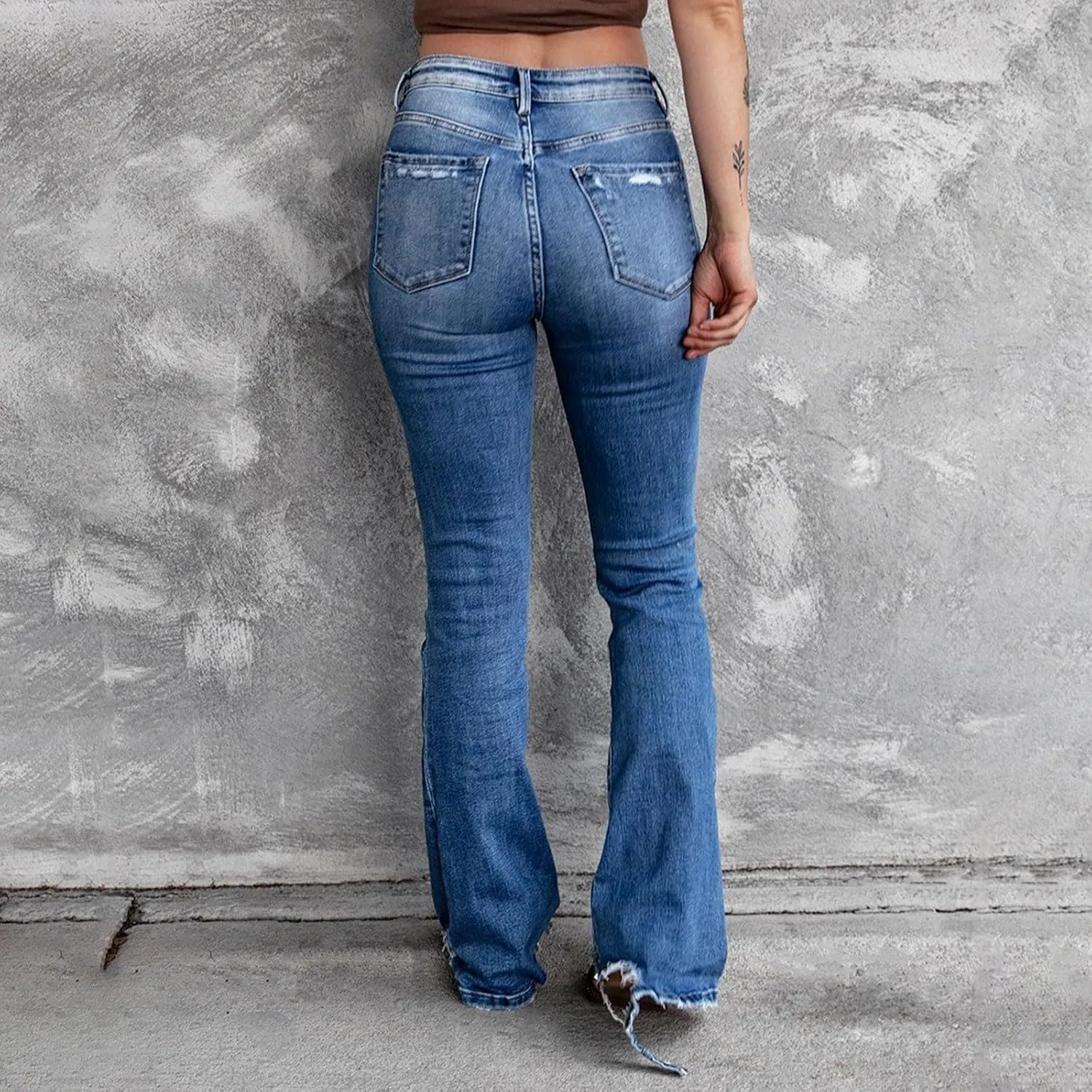 Bell Bottom Jeans for Women High Waisted Ripped Stretchy Bootcut Jeans with Pockets Y2k Flare Wide Leg Denim Pants