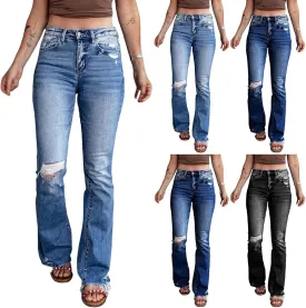 Bell Bottom Jeans for Women High Waisted Ripped Stretchy Bootcut Jeans with Pockets Y2k Flare Wide Leg Denim Pants