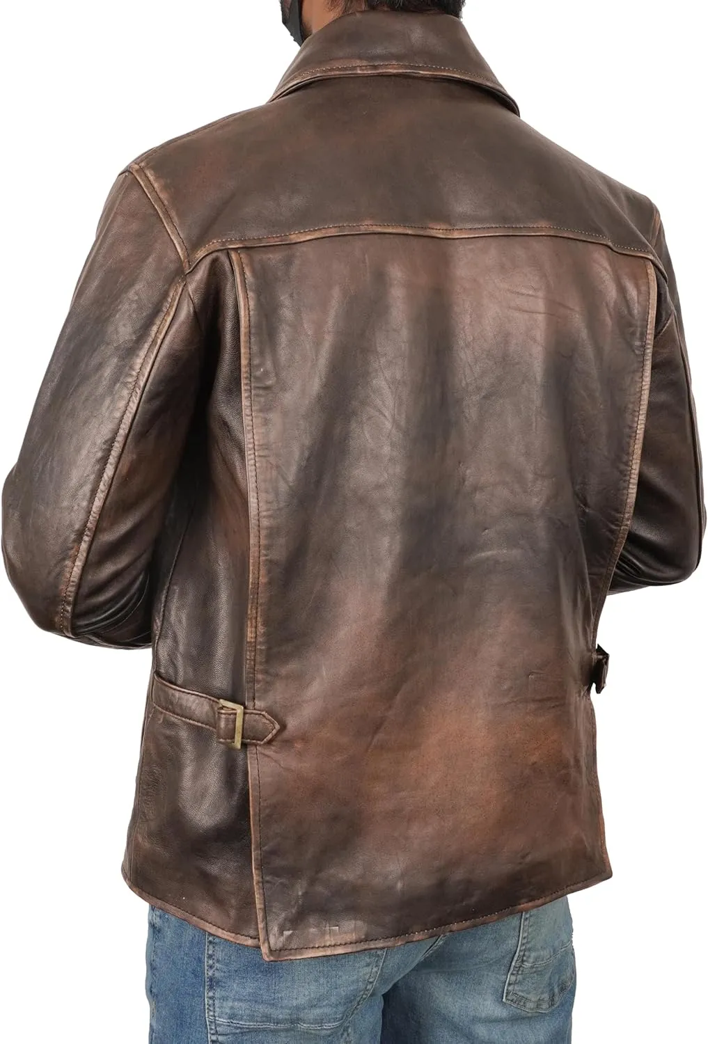 Brown Leather Jacket Men - Vintage Collar Distressed Style Mens Leather Motorcycle Jacket