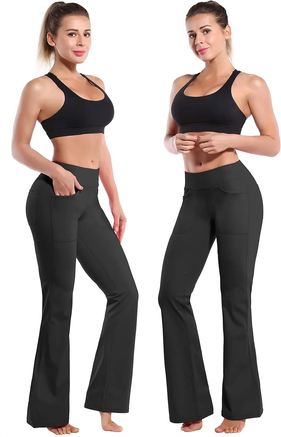 BUBBLELIME 29"/31"/33"/35"/37" Women Bootleg/Wide Legs High Waist Yoga Pants Tummy Control Bootcut Workout Flared Out Pockets