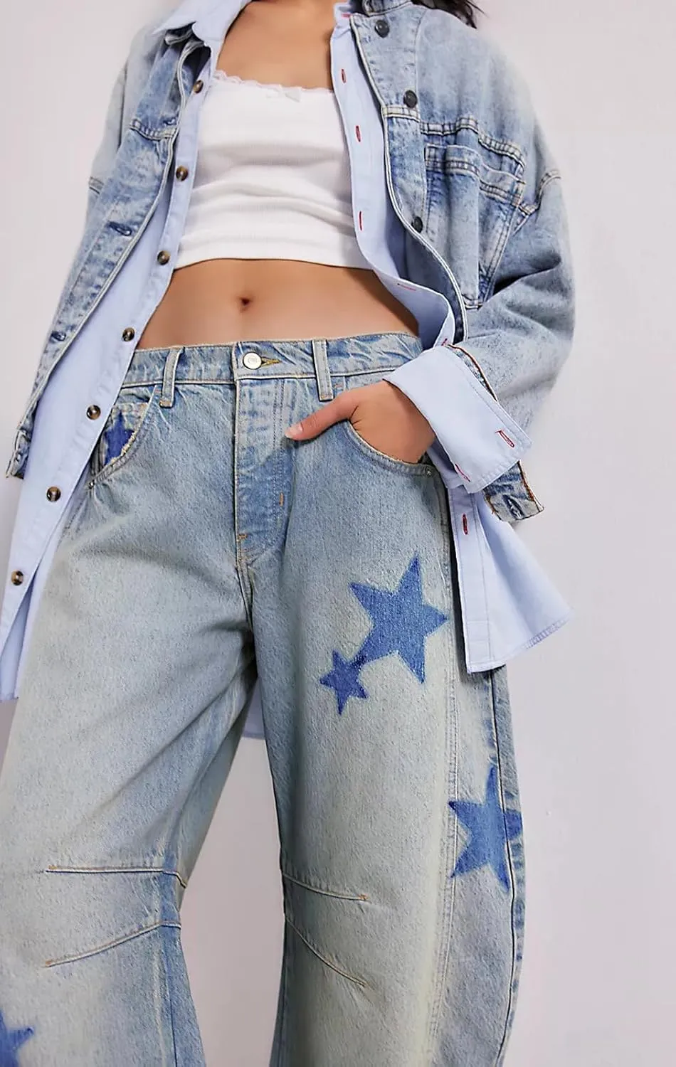 CHARTOU Y2k Barrel Jeans Women Wide Leg Baggy Distressed Printed Boyfriend Horseshoe Denim Pants