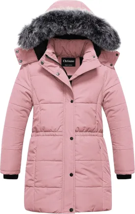 Chrisuno Girl's Long Parka Warm Winter Coat Water Resistant Quilted Puffer Jacket Snow Outwear