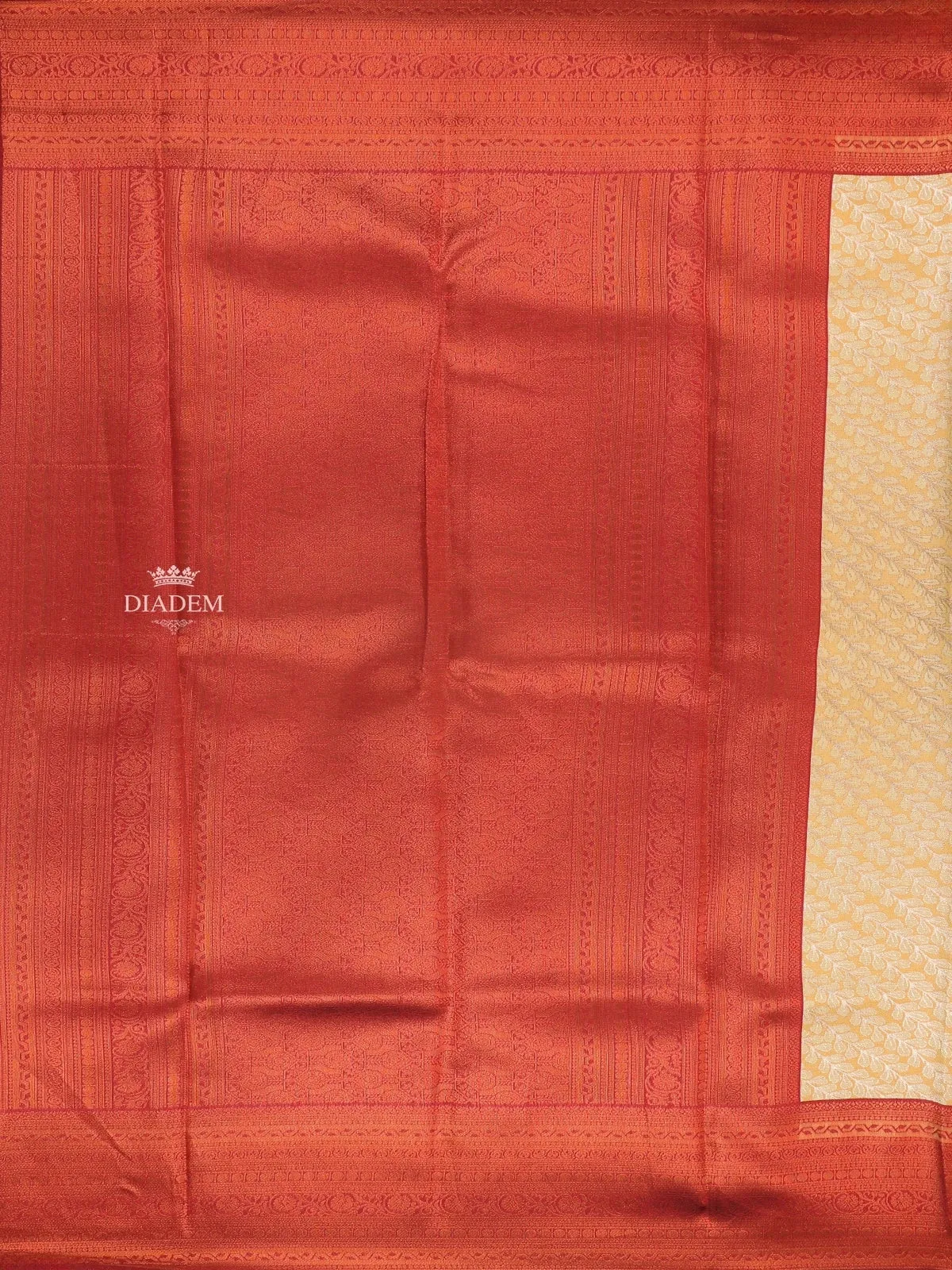 Cream Art Silk Saree with Leaf and Vines Design on the Body with Contrast Border