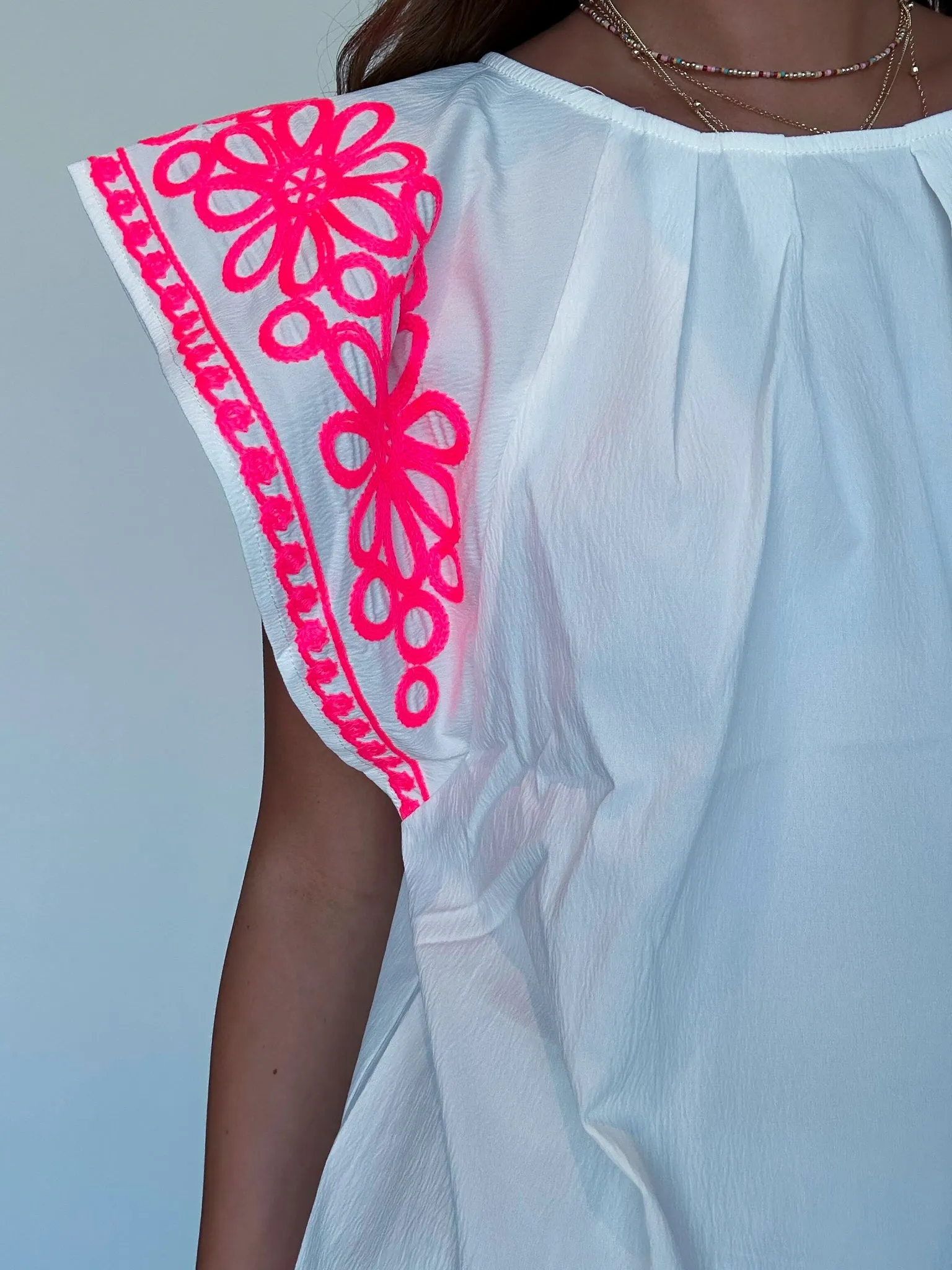 Embroidered Ruffle Sleeve Blouse