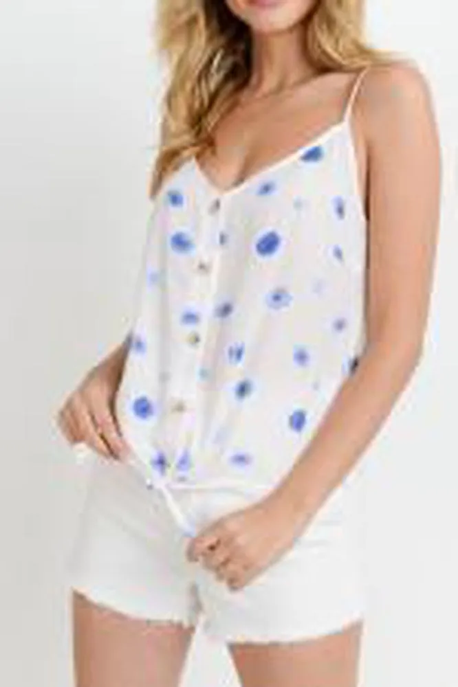 Front Tie Button Down Spaghetti Strap Blouse