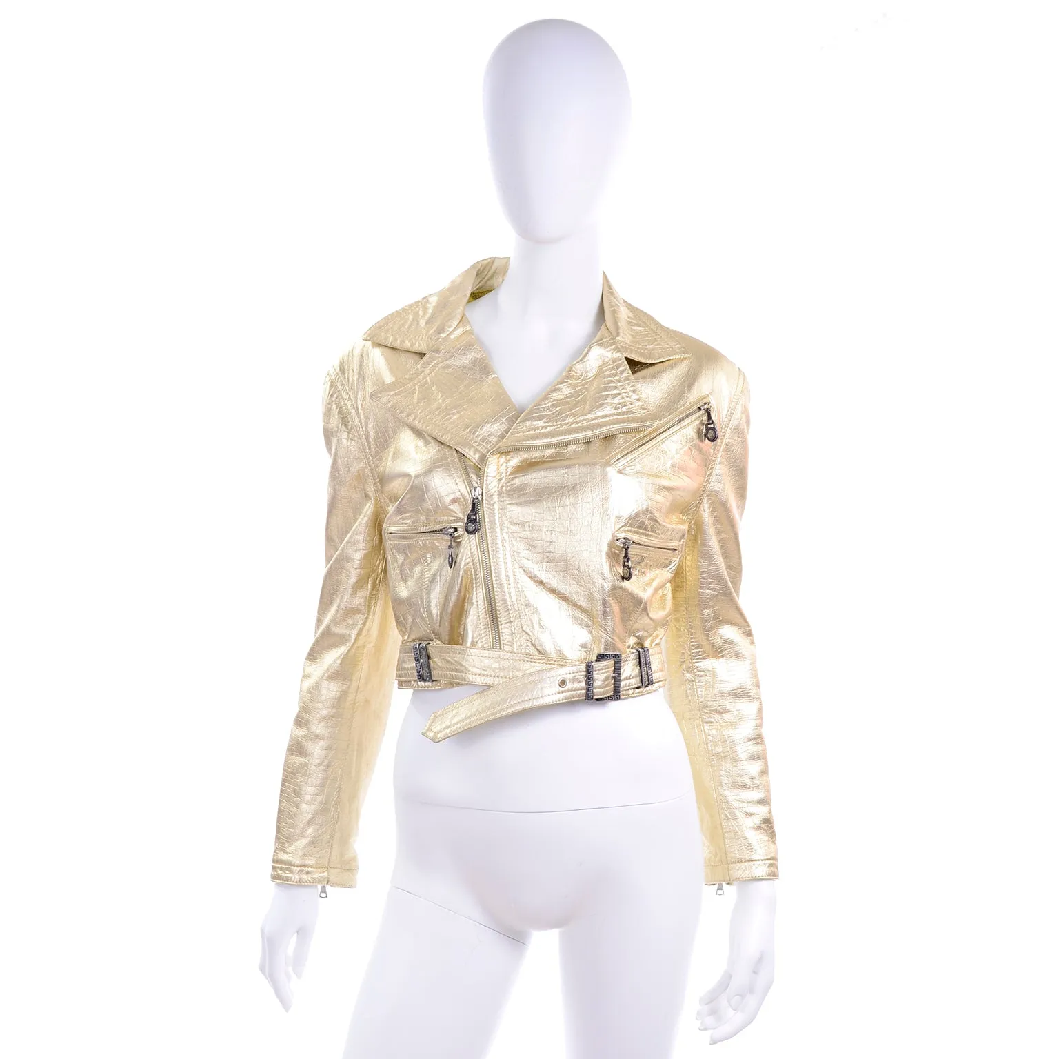 F/W 1994/95 Gianni Versace Embossed Gold Leather Moto Jacket
