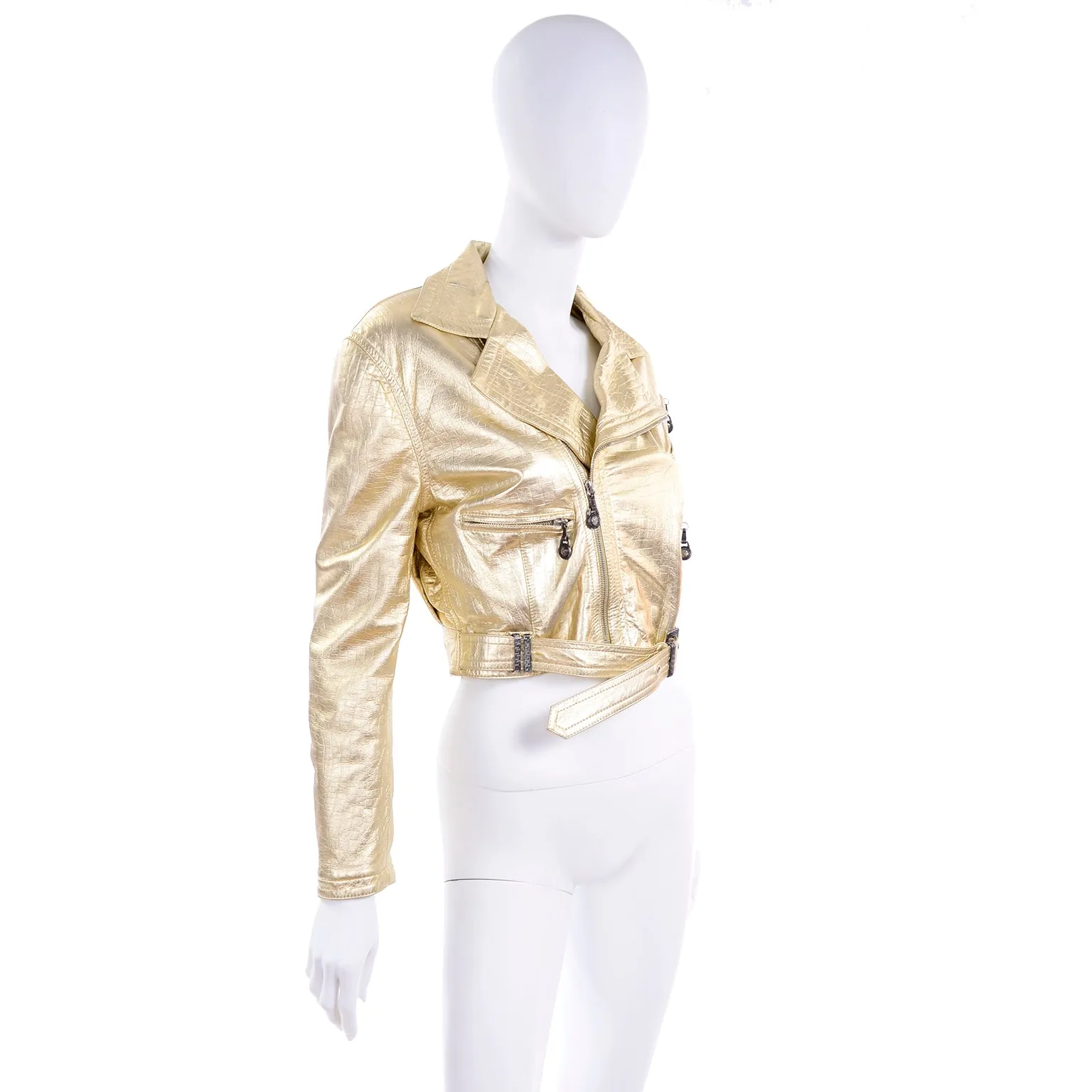 F/W 1994/95 Gianni Versace Embossed Gold Leather Moto Jacket