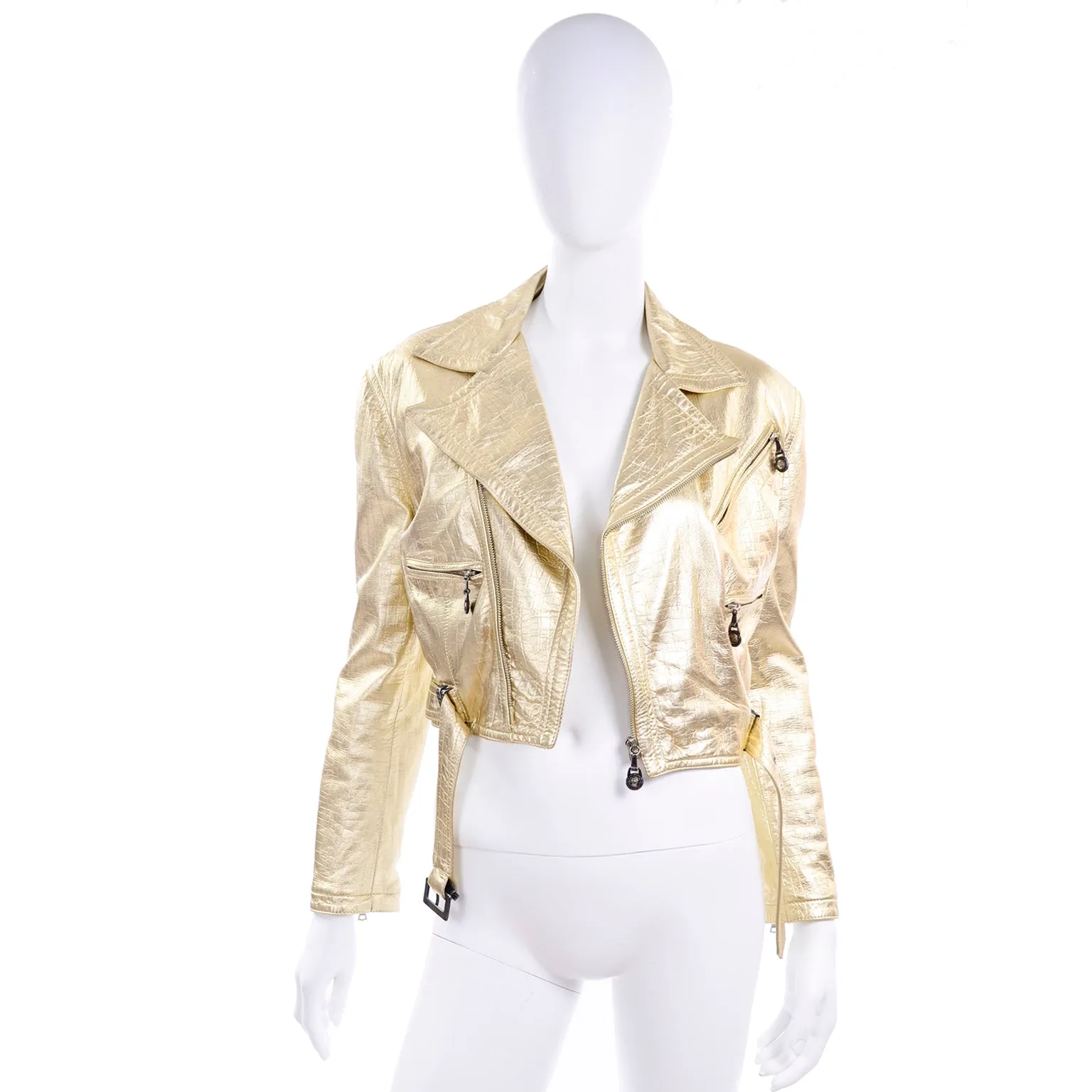F/W 1994/95 Gianni Versace Embossed Gold Leather Moto Jacket
