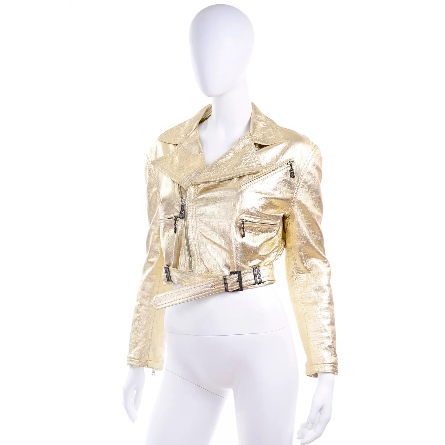 F/W 1994/95 Gianni Versace Embossed Gold Leather Moto Jacket