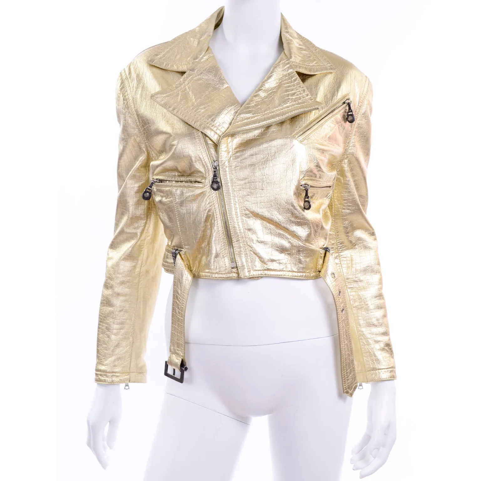 F/W 1994/95 Gianni Versace Embossed Gold Leather Moto Jacket