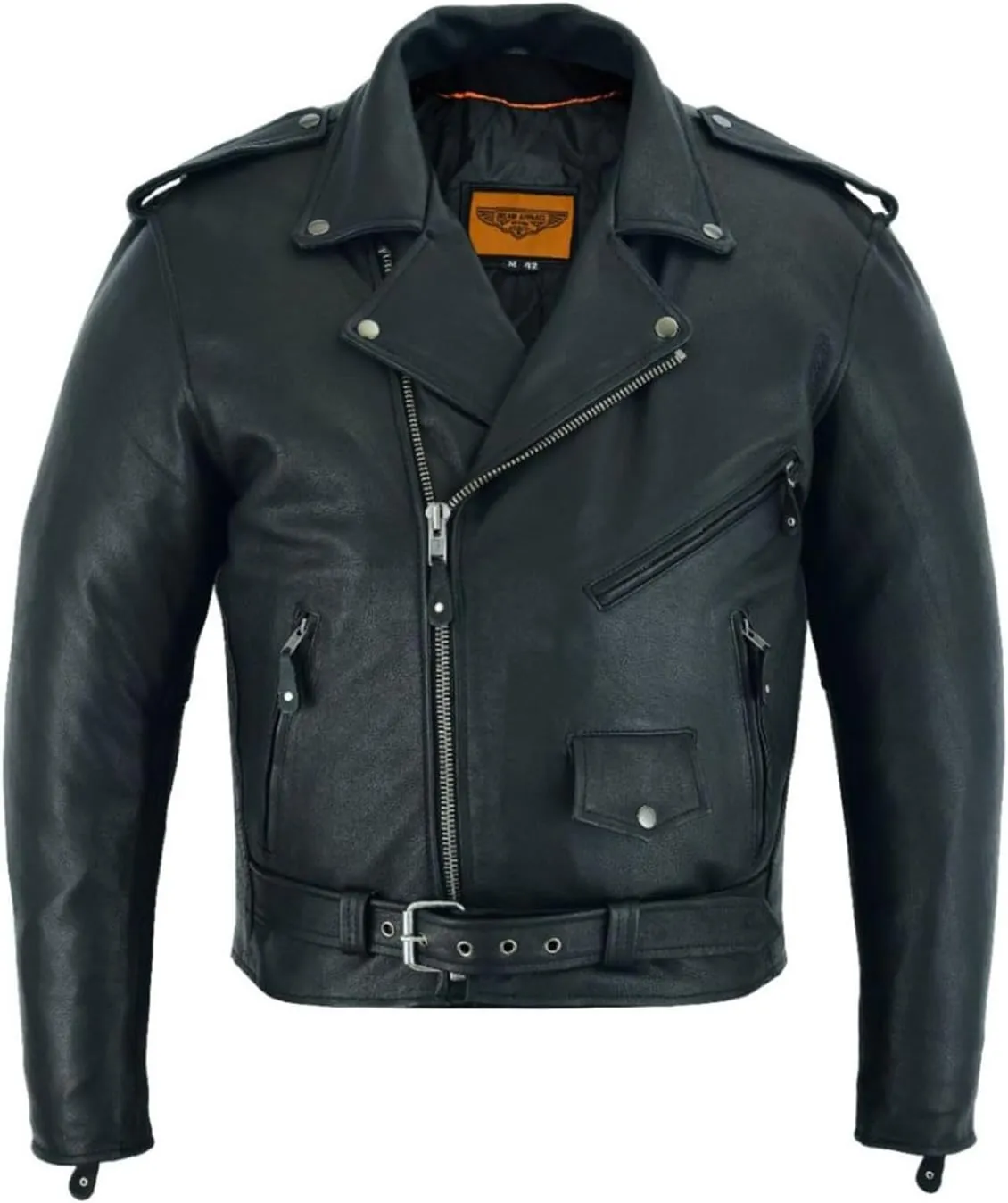 GARGOYLE BELLS Mens Genuine Leather Jacket Motorcycle Racer Jackets Zip-Up Biker Coat for Men with Multiple Pocket