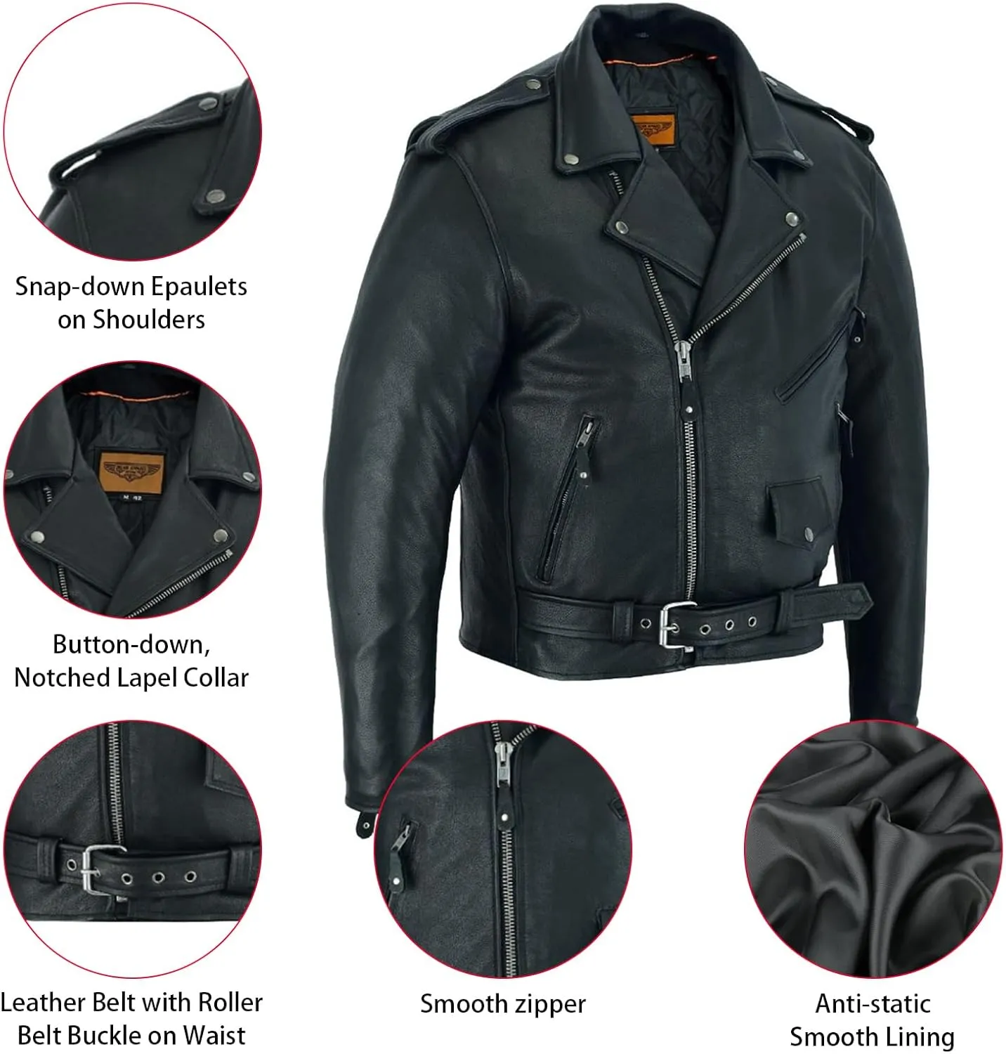 GARGOYLE BELLS Mens Genuine Leather Jacket Motorcycle Racer Jackets Zip-Up Biker Coat for Men with Multiple Pocket