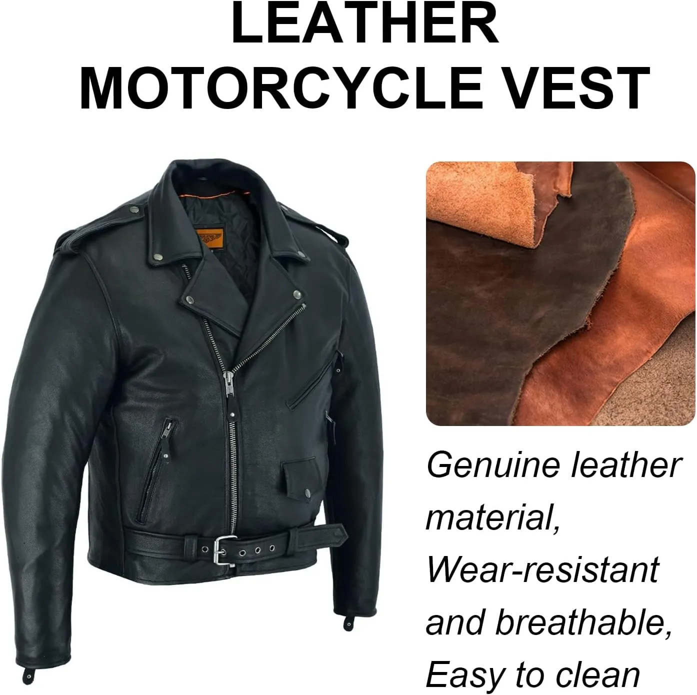 GARGOYLE BELLS Mens Genuine Leather Jacket Motorcycle Racer Jackets Zip-Up Biker Coat for Men with Multiple Pocket