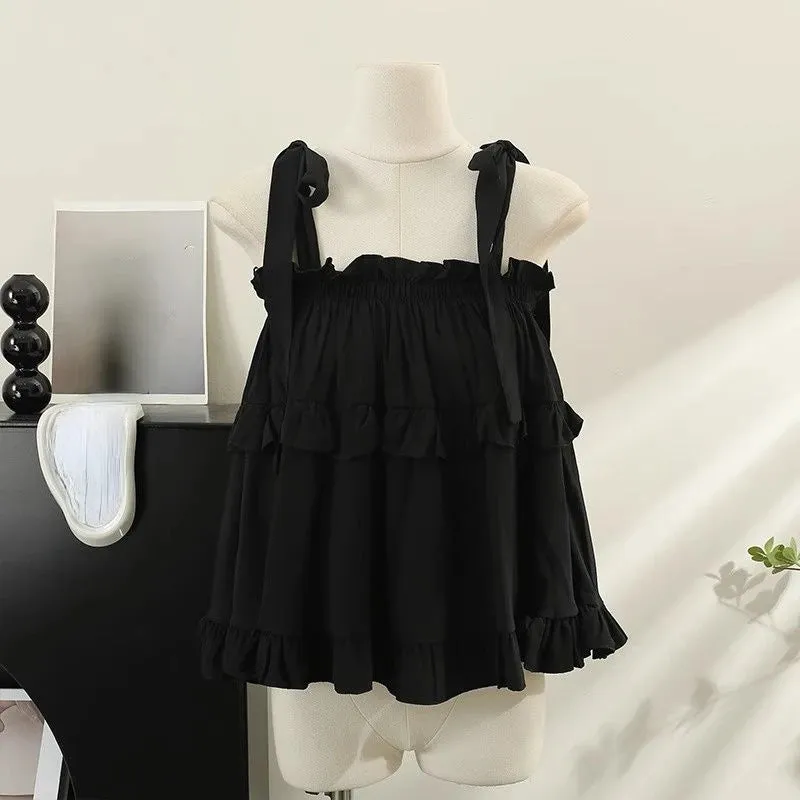 Girlary 2024 Summer Kawail Sleeveless Shirt Women Evening Party Slim Sweet Blouse Office Lady Causal Outwaer Elegant Top Korean Fashion