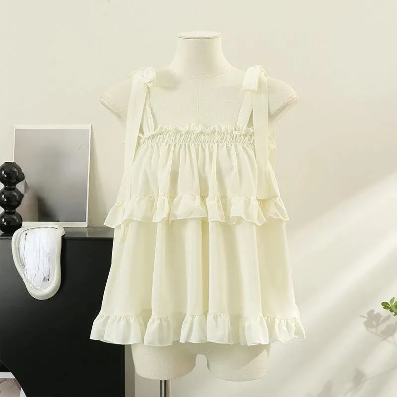 Girlary 2024 Summer Kawail Sleeveless Shirt Women Evening Party Slim Sweet Blouse Office Lady Causal Outwaer Elegant Top Korean Fashion