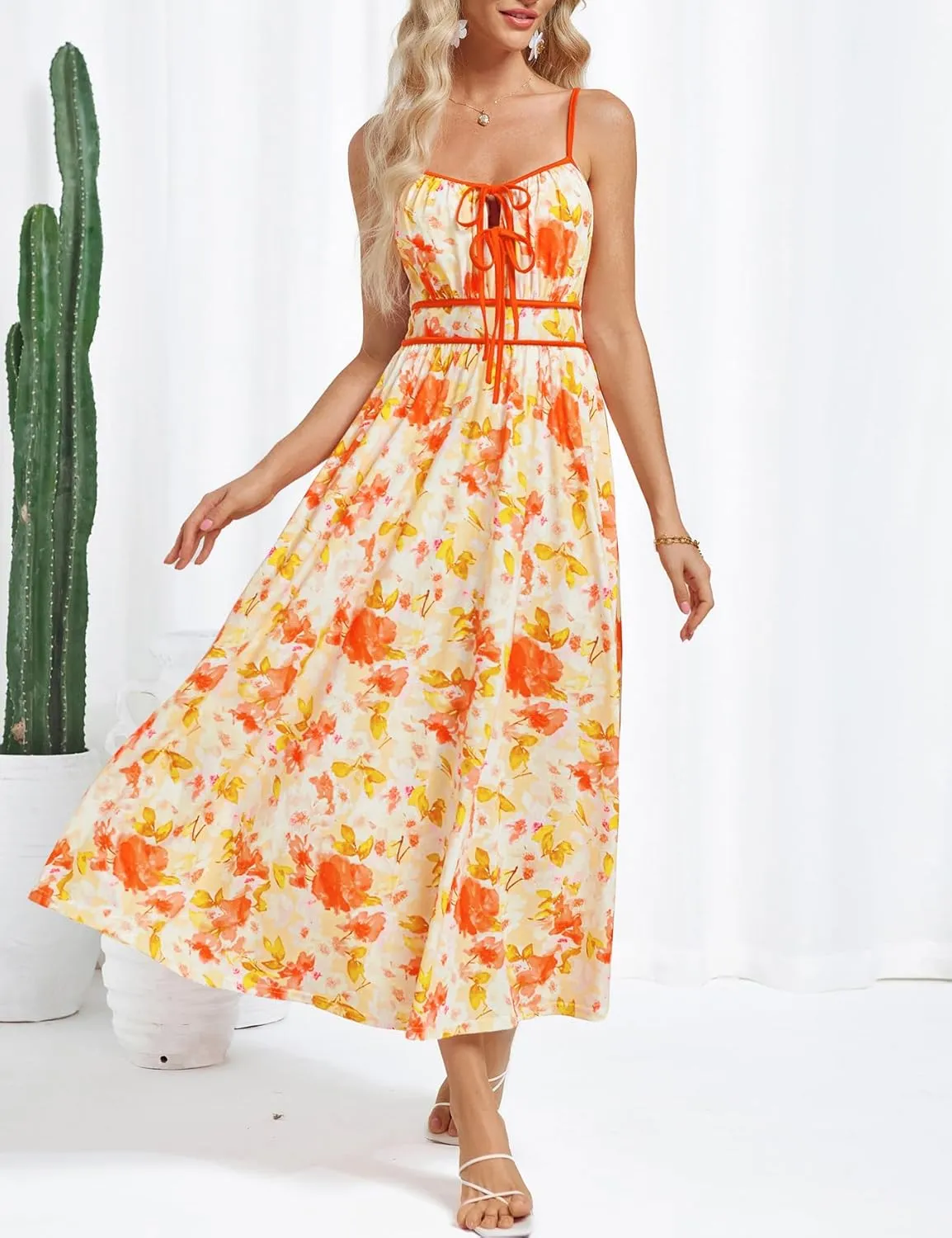 GRACE KARIN Women's 2025 Summer Casual Floral Boho Dress Spaghetti Strap Flowy Beach Maxi Dresses