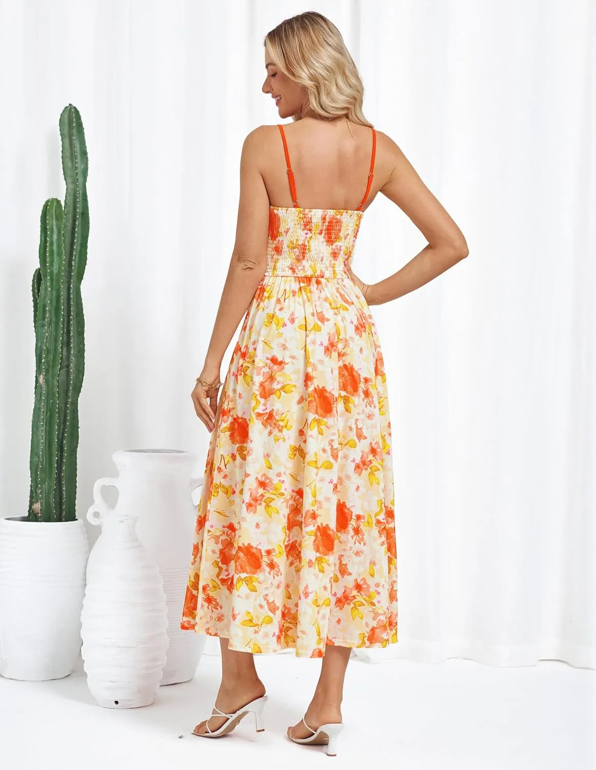 GRACE KARIN Women's 2025 Summer Casual Floral Boho Dress Spaghetti Strap Flowy Beach Maxi Dresses