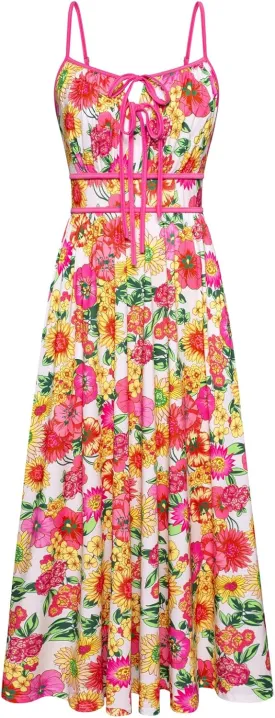 GRACE KARIN Women's 2025 Summer Casual Floral Boho Dress Spaghetti Strap Flowy Beach Maxi Dresses