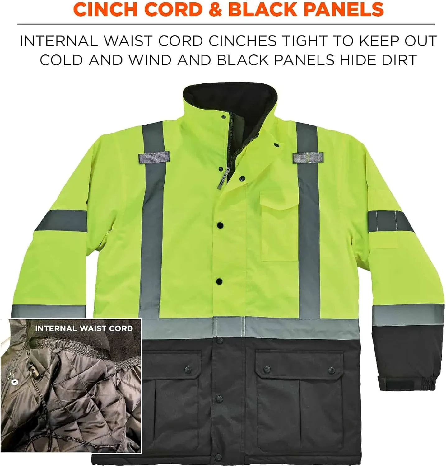 High Visibility Reflective Winter Safety Jacket, Insulated Parka, ANSI Compliant, Ergodyne GloWear 8384,Lime,Medium