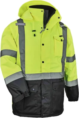 High Visibility Reflective Winter Safety Jacket, Insulated Parka, ANSI Compliant, Ergodyne GloWear 8384,Lime,Medium