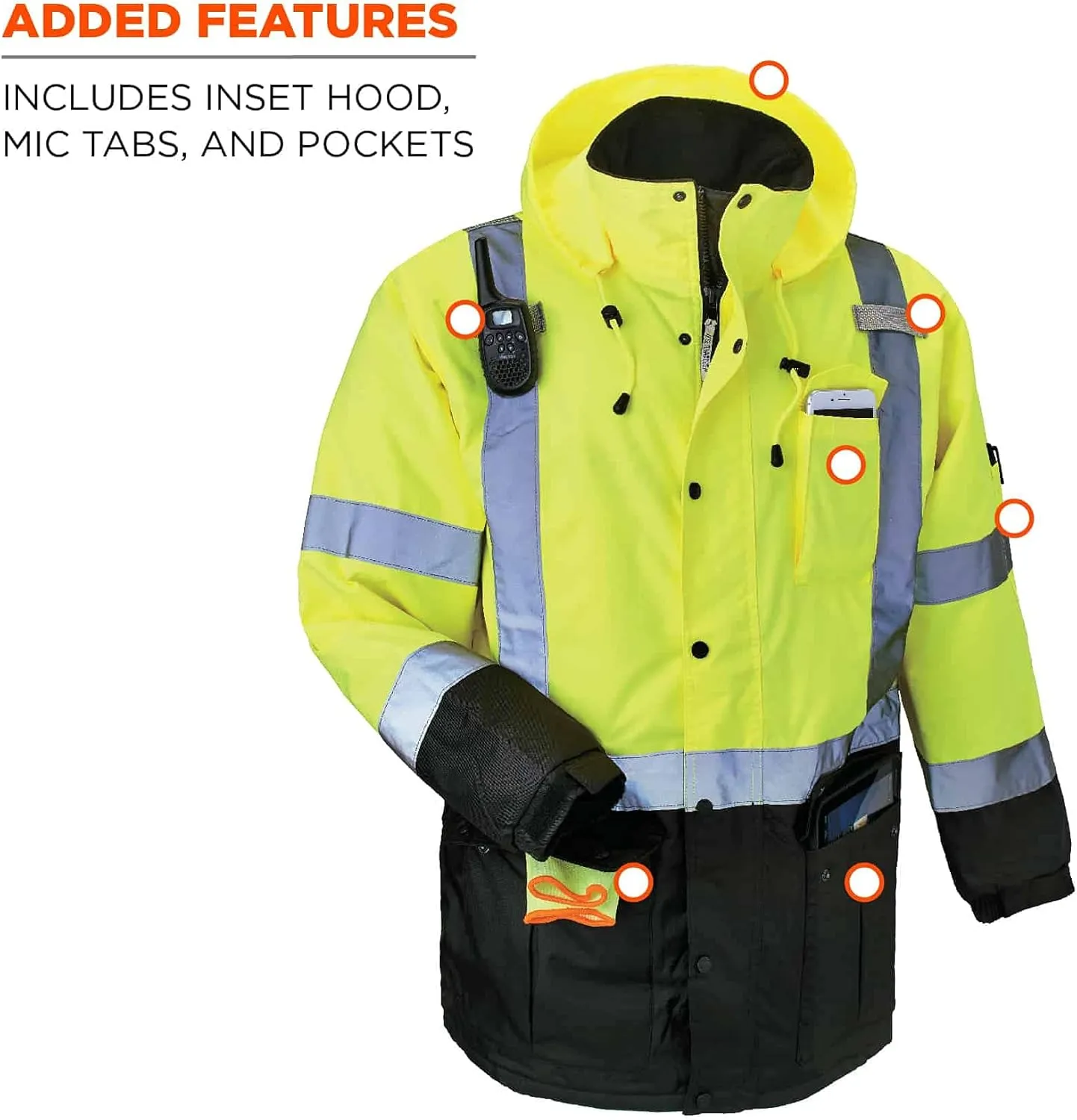 High Visibility Reflective Winter Safety Jacket, Insulated Parka, ANSI Compliant, Ergodyne GloWear 8384,Lime,Medium