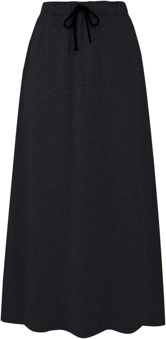 IDEALSANXUN Women's Fall Winter Fleece Lined Elastic Waist Long Skirts with Drawstring