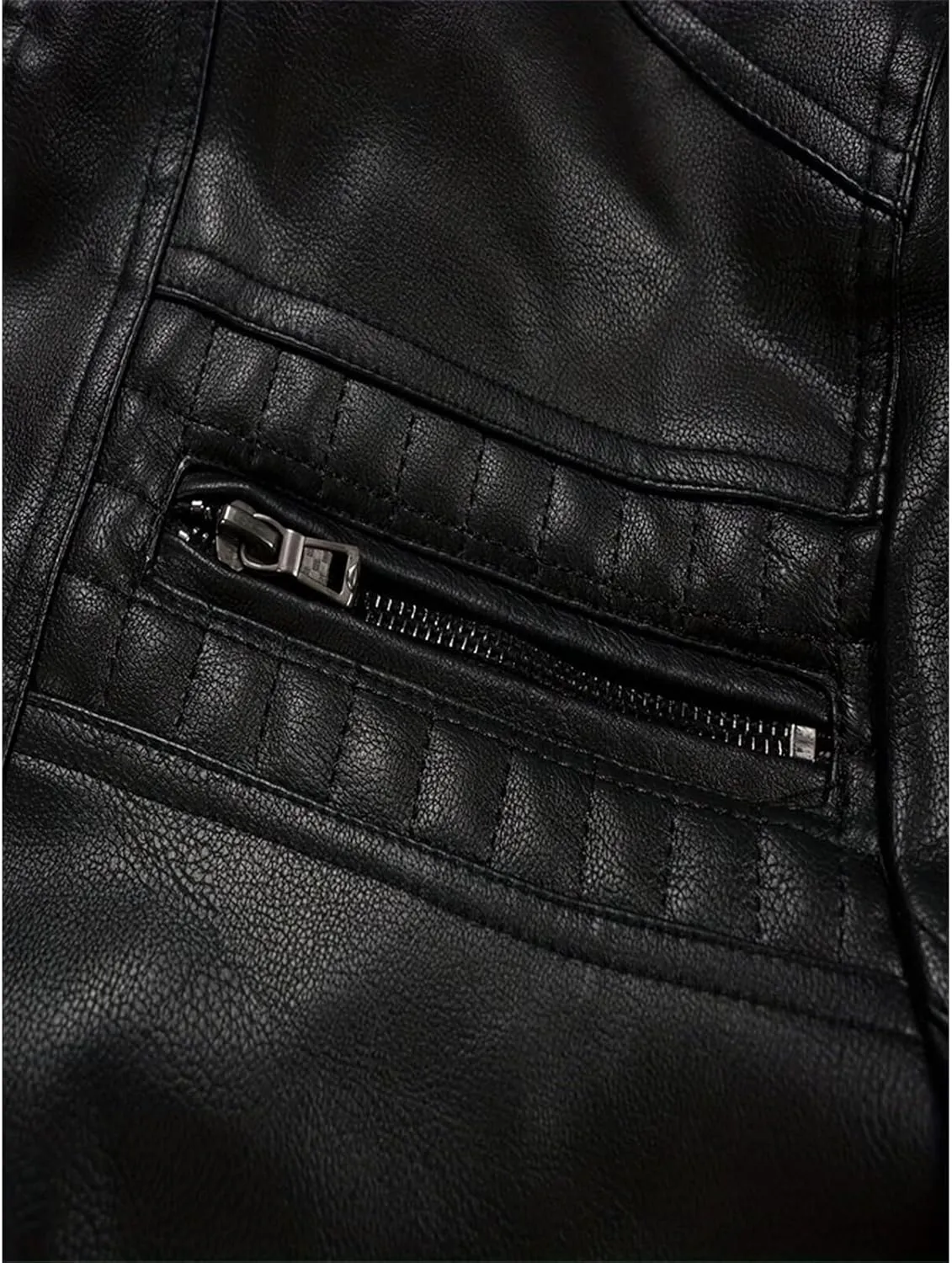 INVACHI Men's Faux Leather Motorcycle Jacket with Removable Hood Windproof Vintage PU Biker Bomber Coat