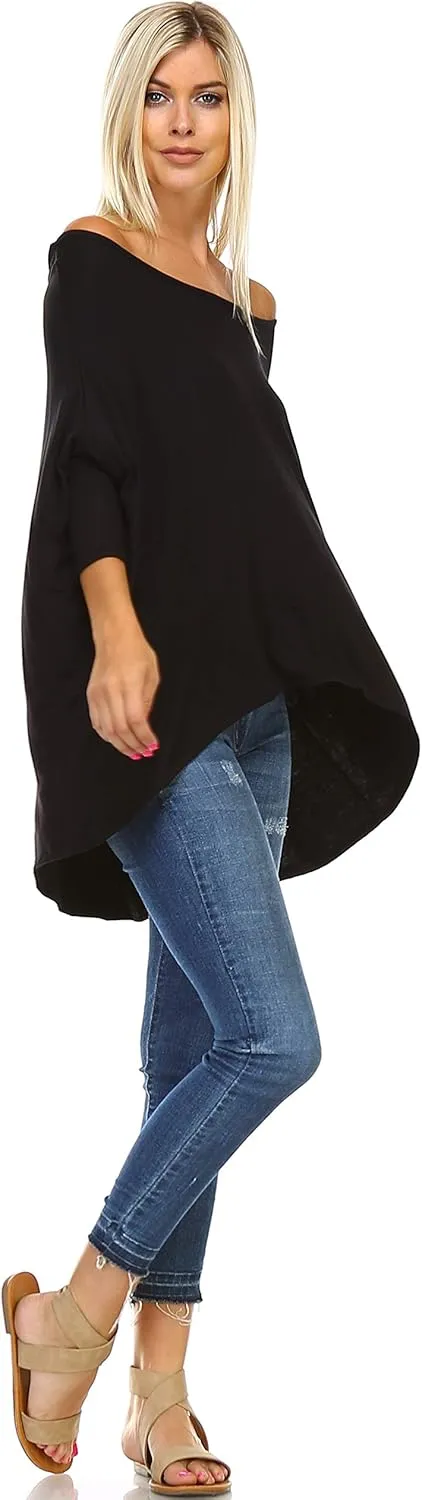 Isaac Liev Women's Tunic Top  Casual 3/4 Batwing Dolman Sleeve Off Shoulder Baggy Loose Fit Flowy T Shirt Blouse