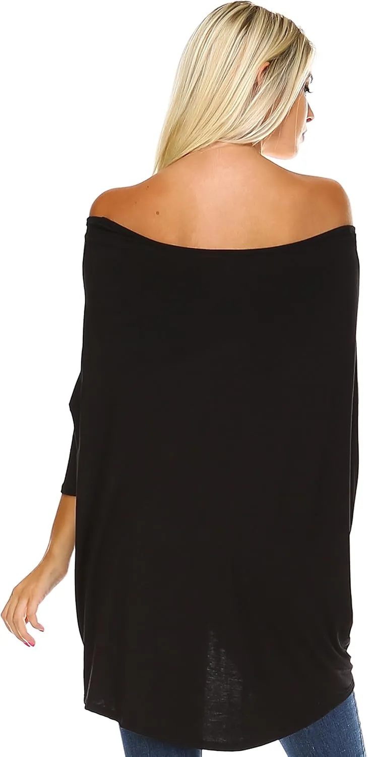Isaac Liev Women's Tunic Top  Casual 3/4 Batwing Dolman Sleeve Off Shoulder Baggy Loose Fit Flowy T Shirt Blouse