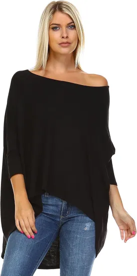 Isaac Liev Women's Tunic Top  Casual 3/4 Batwing Dolman Sleeve Off Shoulder Baggy Loose Fit Flowy T Shirt Blouse