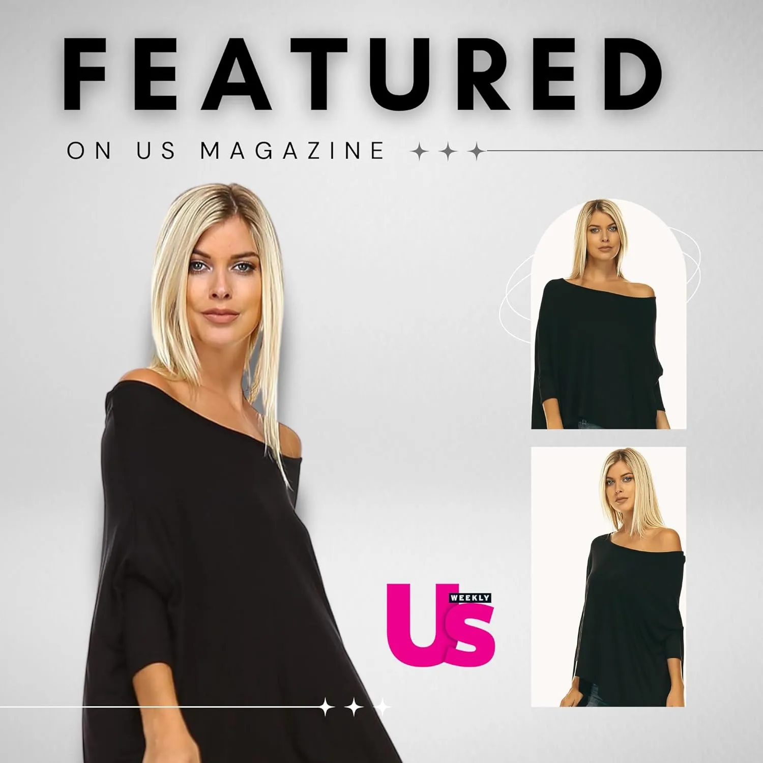 Isaac Liev Women's Tunic Top  Casual 3/4 Batwing Dolman Sleeve Off Shoulder Baggy Loose Fit Flowy T Shirt Blouse