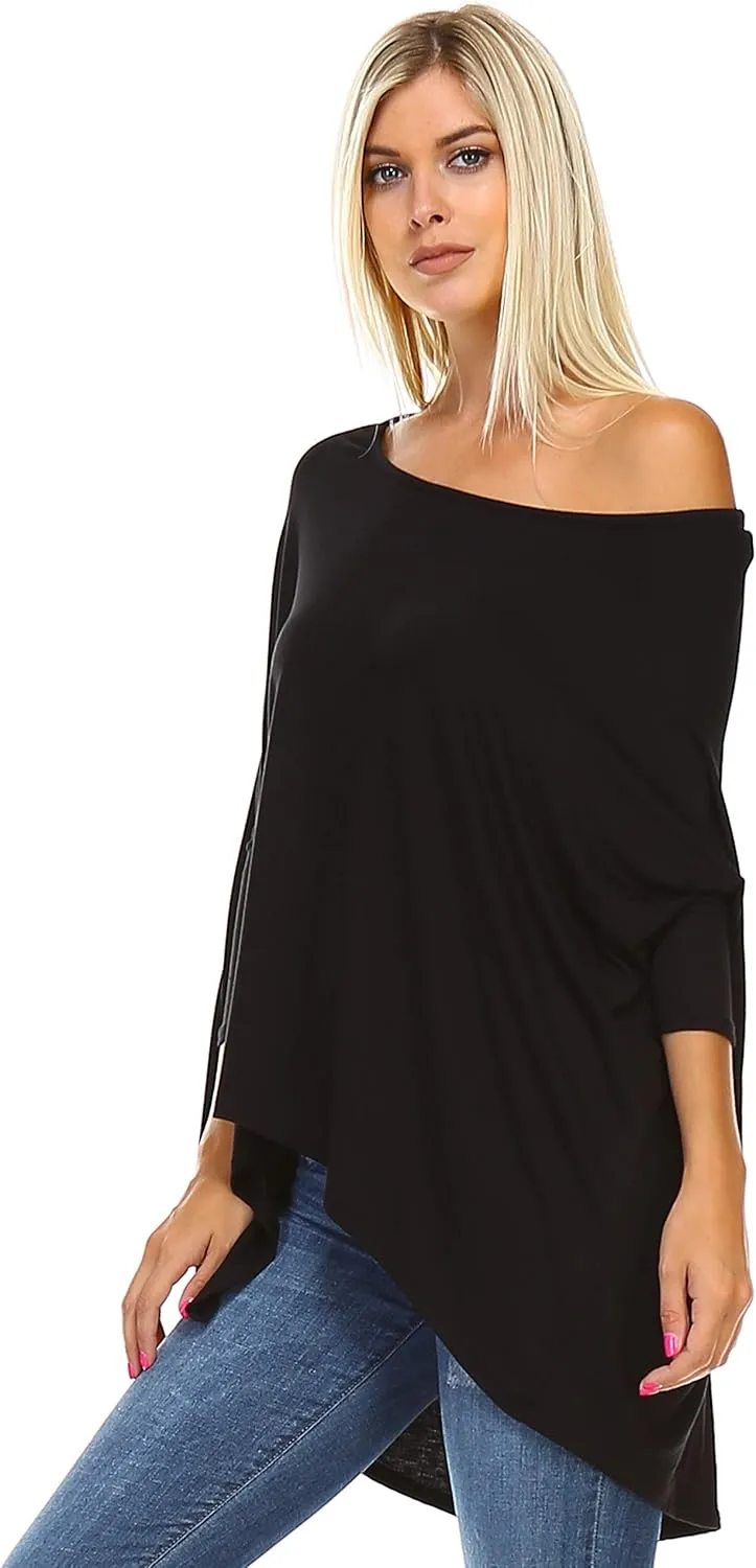 Isaac Liev Women's Tunic Top  Casual 3/4 Batwing Dolman Sleeve Off Shoulder Baggy Loose Fit Flowy T Shirt Blouse