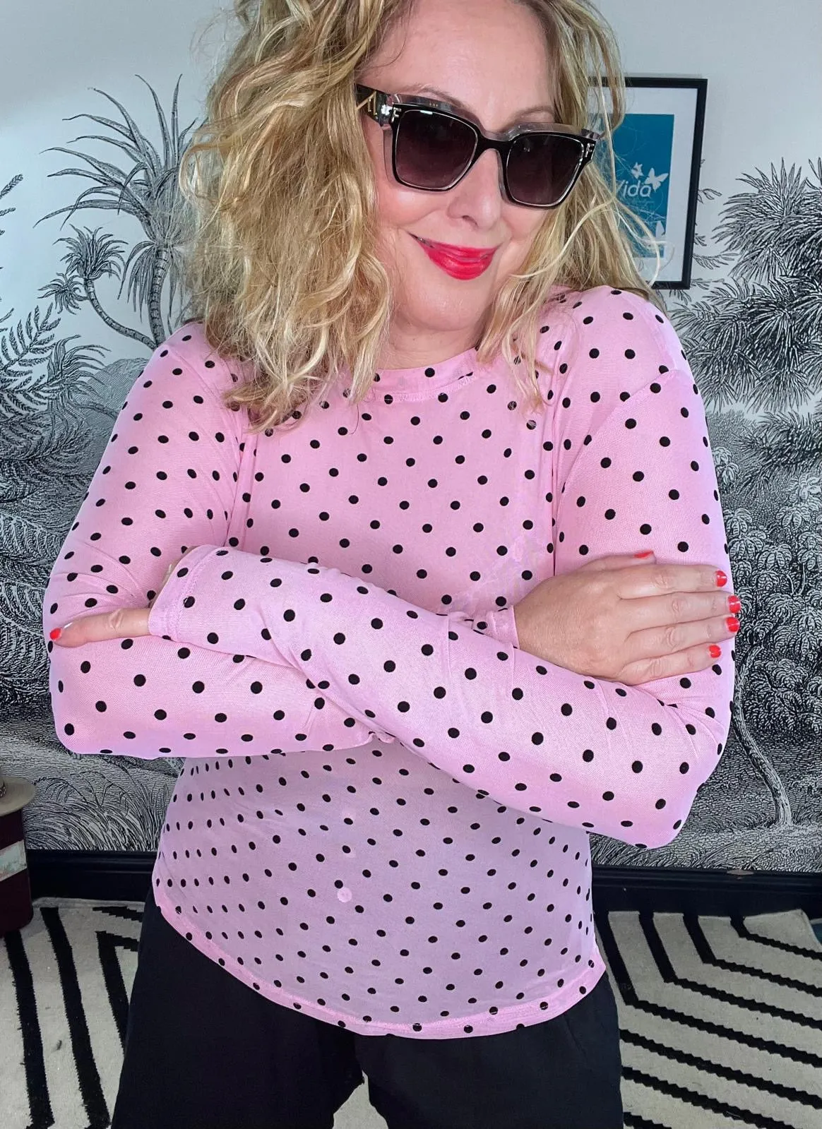 Jennie Mesh top with Flock Dots