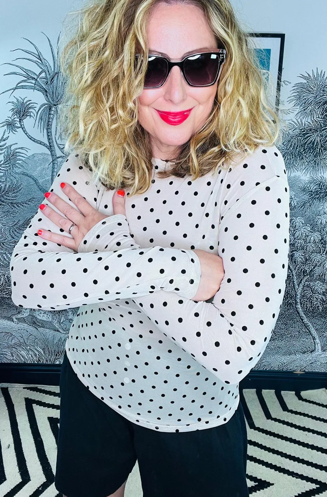 Jennie Mesh top with Flock Dots