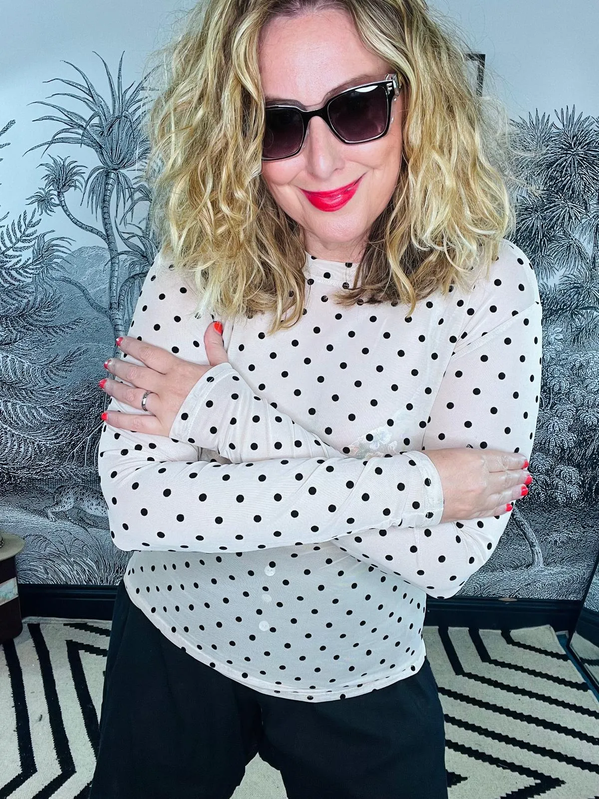 Jennie Mesh top with Flock Dots
