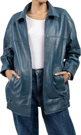 Jild Oversized Leather Jacket Women - Lambskin Leather Fall Jacket for Womens Fashion Plus Size Outfits
