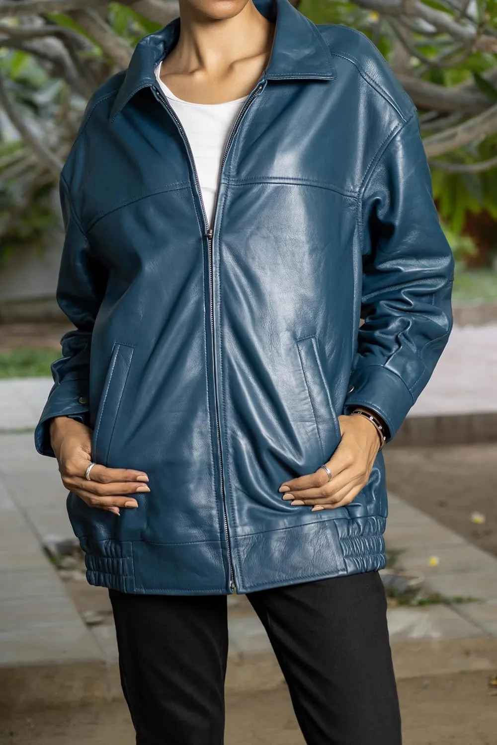 Jild Oversized Leather Jacket Women - Lambskin Leather Fall Jacket for Womens Fashion Plus Size Outfits