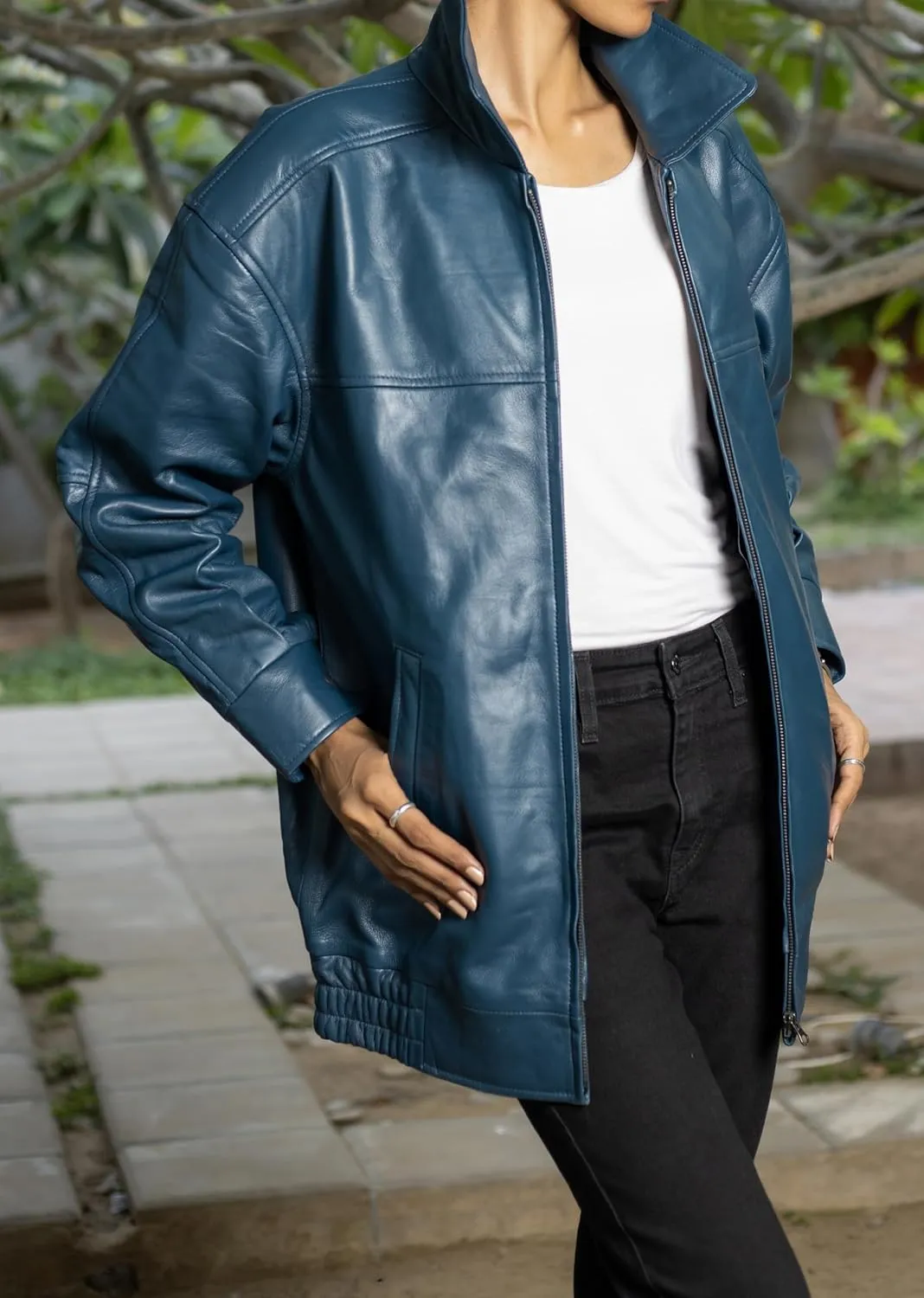 Jild Oversized Leather Jacket Women - Lambskin Leather Fall Jacket for Womens Fashion Plus Size Outfits