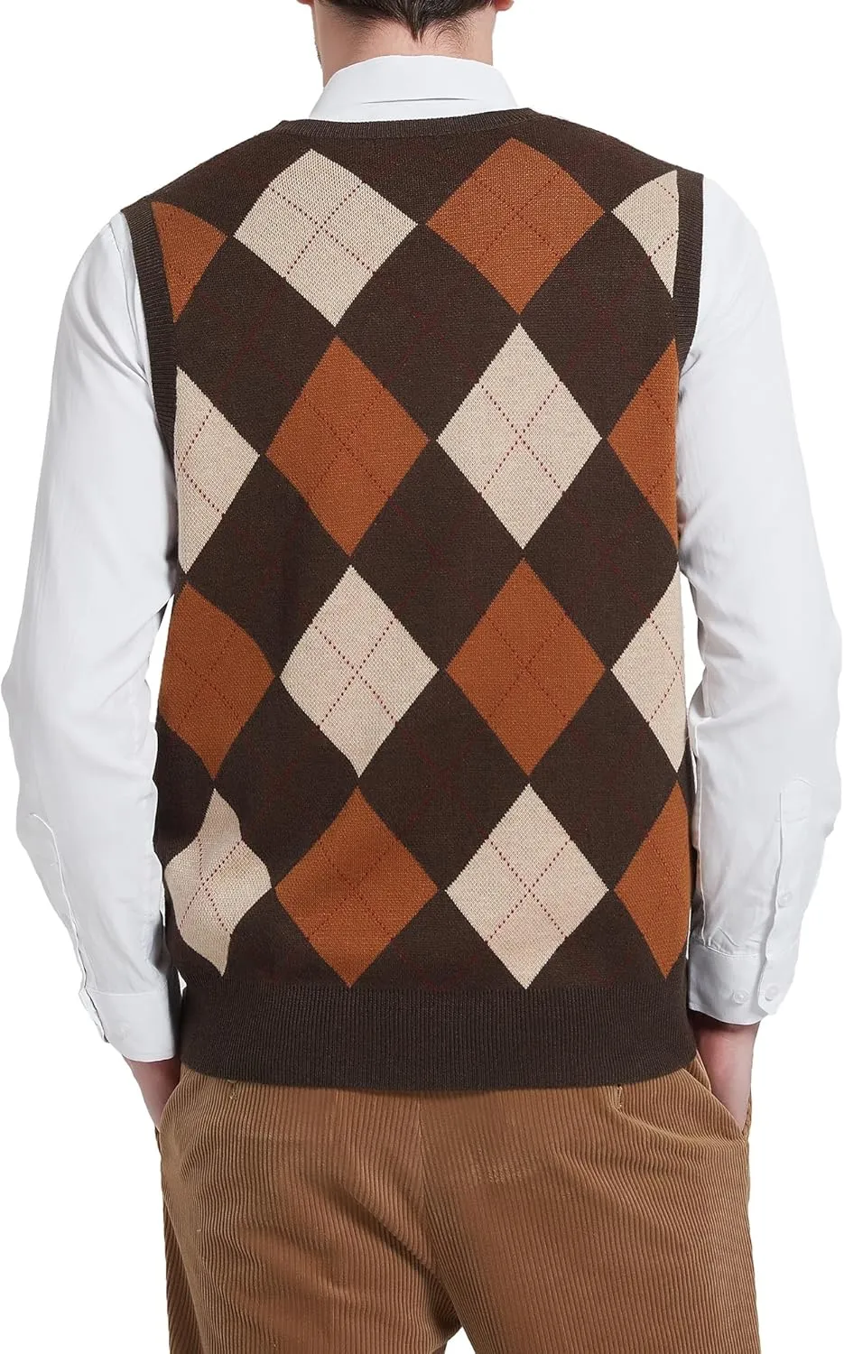 Kallspin Men's Argyle Vest Sweater Wool Blend V-Neck Sleeveless Pullover Sweater