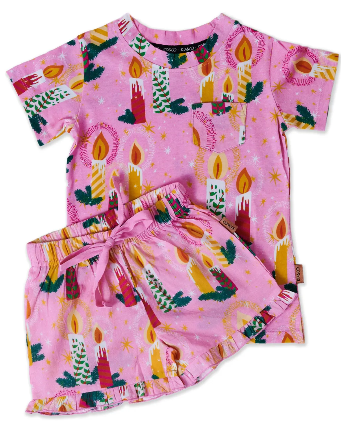 Kip & Co Candlelight Organic Cotton Short Sleeve Tee & Frill Short Pyjama Set