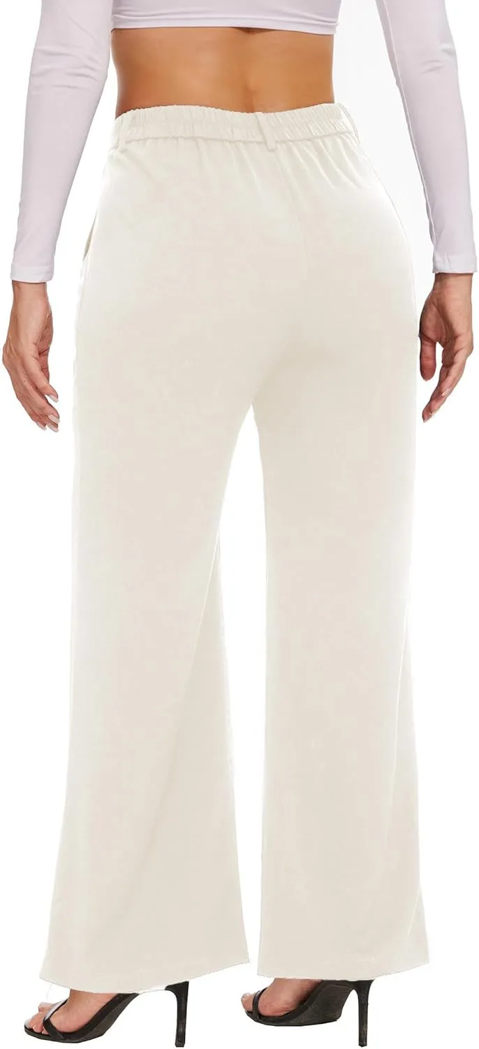 LaiyiVic Women's Wide Leg Dress Pants High Waisted Adjustable Tie Knot Loose Comfy Business Casual Work Trousers with Pockets