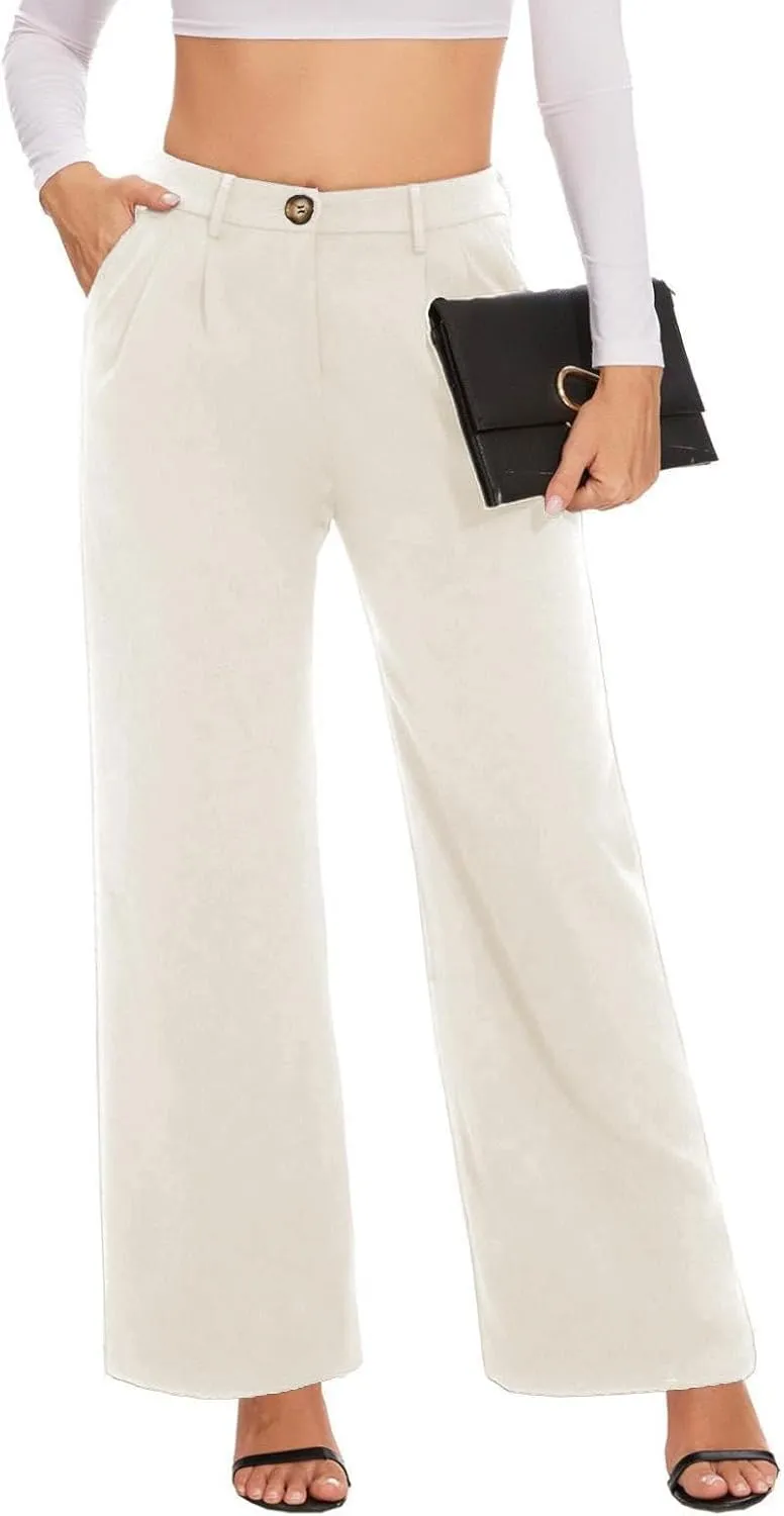 LaiyiVic Women's Wide Leg Dress Pants High Waisted Adjustable Tie Knot Loose Comfy Business Casual Work Trousers with Pockets